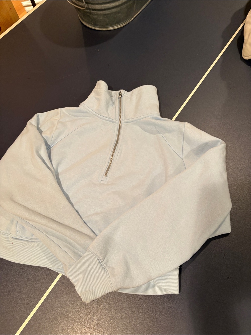 Light Blue Half-Zip Pullover Sweatshirt Cropped